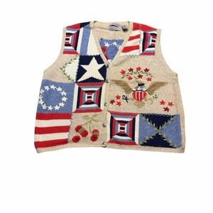 🧵 Vintage Northern Isles Patriotic Patchwork Eagle Knit‎ Vest XL 🇺🇸⭐️
